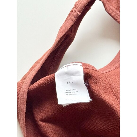 WEWOREWHAT Cinnamon Stick Brown Seamless Knit V-Neck Sports Bra Top, Size L - Picture 12 of 14